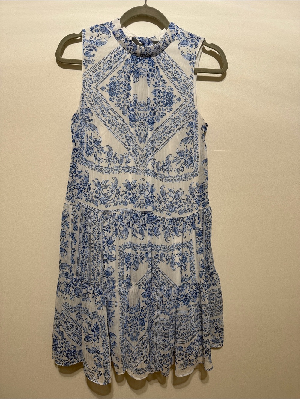 Calvin Klein White Mini Dress with Blue Floral Print